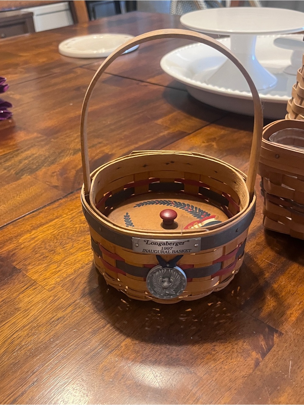 1997 Longaberger Inaugural Basket with Hand-painted lid